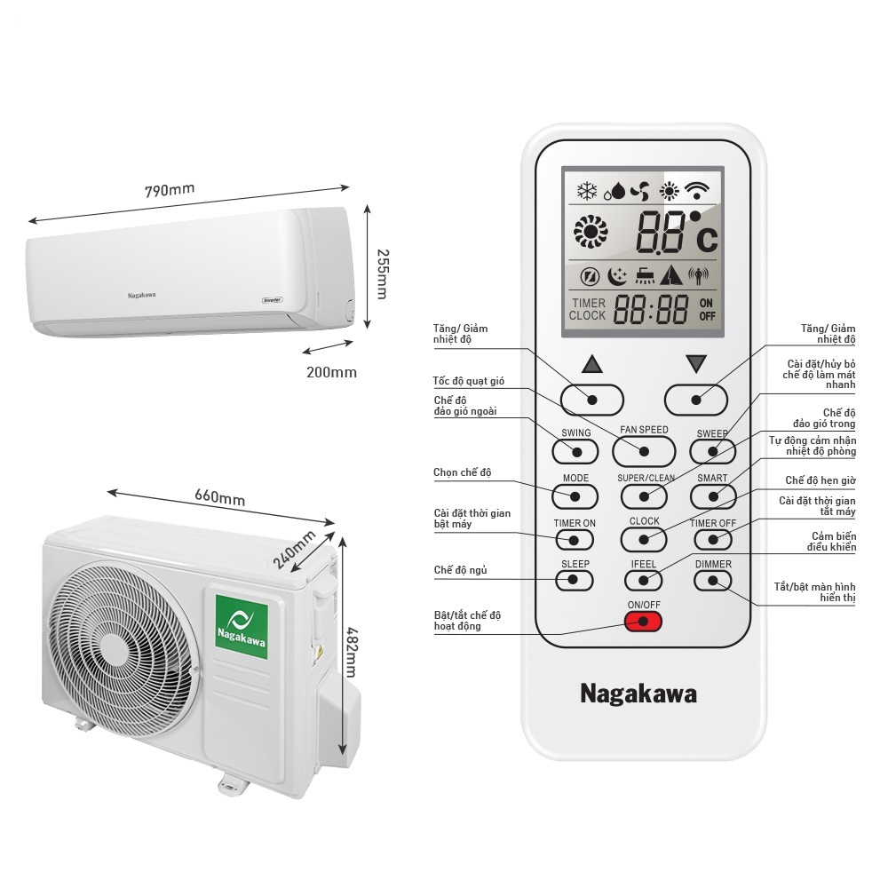 Thông số kĩ thuật Máy lạnh Nagakawa Inverter 1 HP NIS-C09R2H08