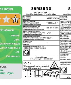 Thông số kĩ thuật trên tem mã máy lạnh Samsung Inverter 1 HP AR09TYHQASINSV
