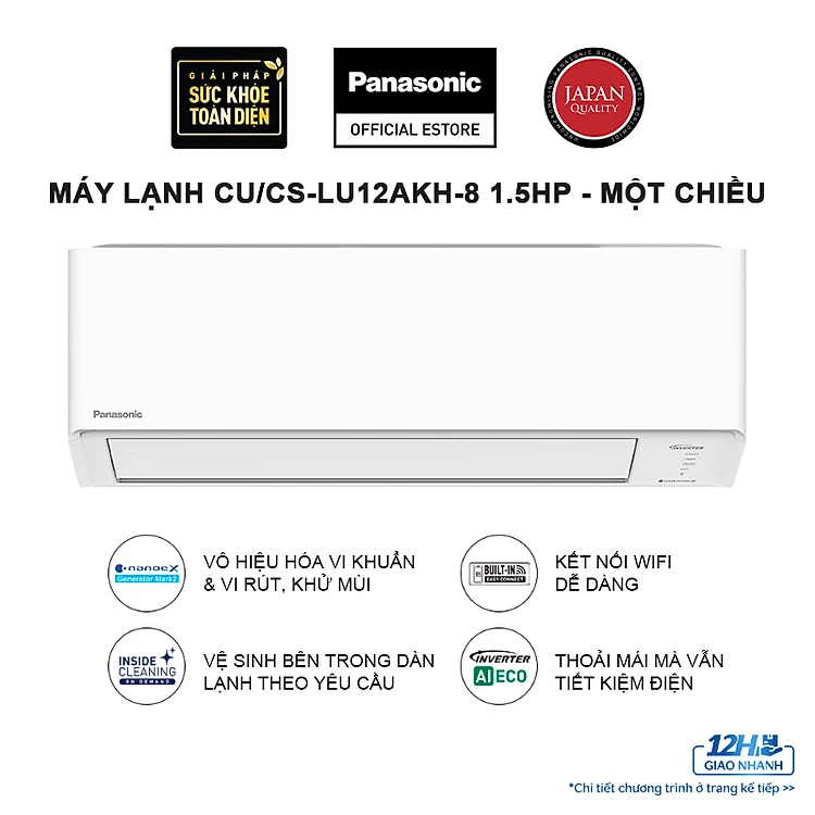 Máy lạnh Panasonic Inverter 1.5 HP CU/CS-LU12AKH-8