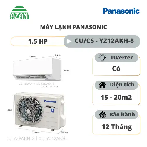 Máy lạnh Panasonic Inverter 1.5 HP CU/CS-YZ12AKH-8