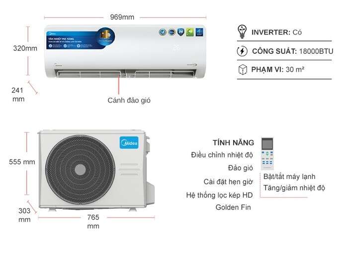 Máy lạnh Midea Inverter 1.5 HP MSAGII-13CRDN8 (Sao chép)