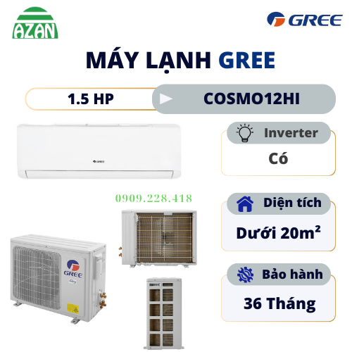 Máy lạnh Gree 2 chiều Inverter 1.5 HP COSMO12HI