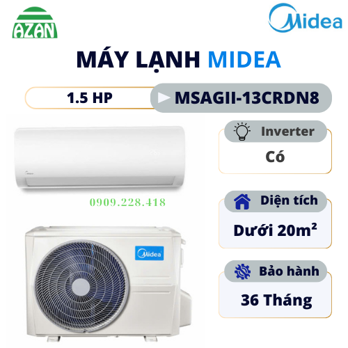Máy lạnh Midea Inverter 1.5 HP MSAGII-13CRDN8