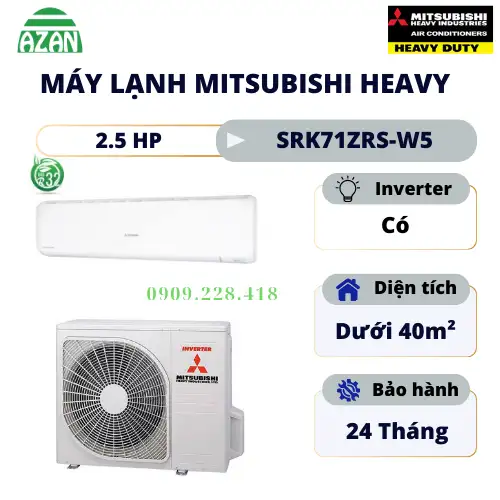 Máy lạnh Mitsubishi Heavy 2 chiều Inverter 2.5 HP SRK71ZRS-W5