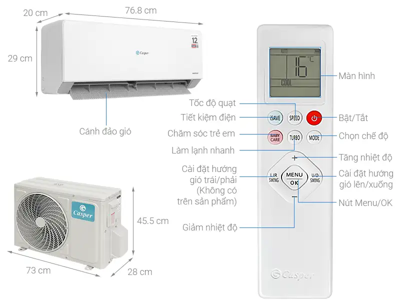 Máy lạnh Casper Inverter 1.5HP QC-12IU36A