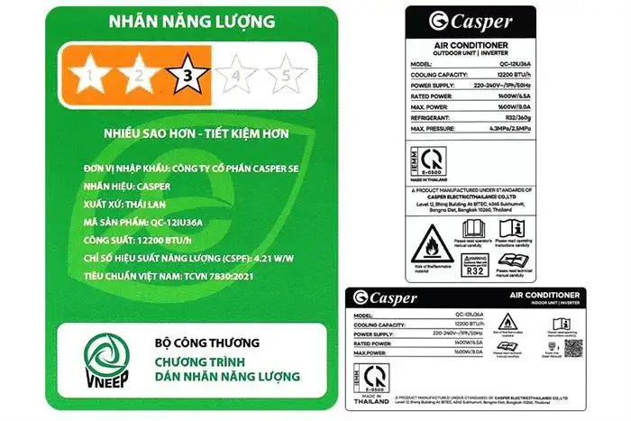 Máy lạnh Casper Inverter 1.5HP QC-12IU36A
