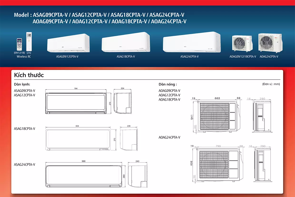 Máy lạnh Fujitsu Inverter 2HP ASAG18CPTA-V