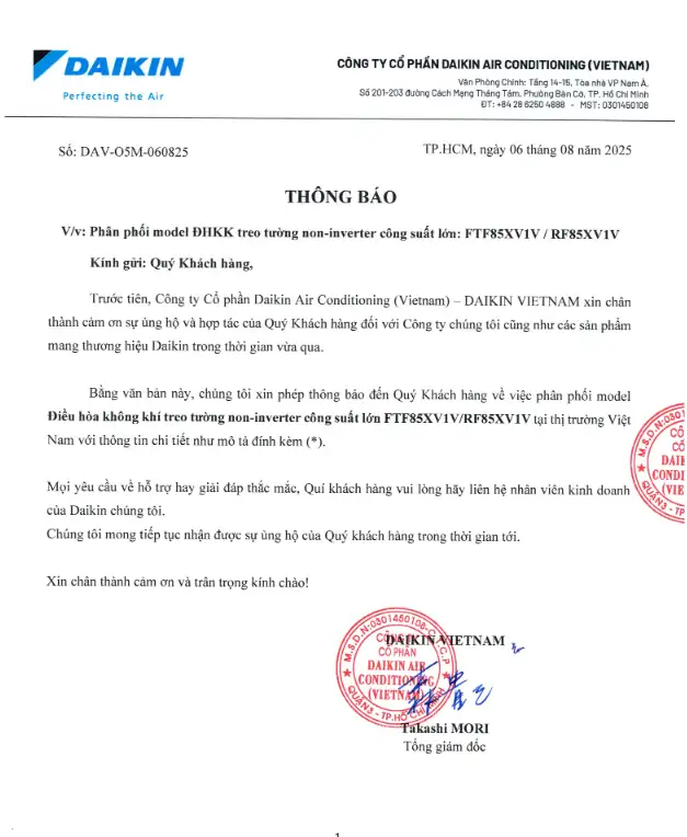 daikin thong bao ra mat model dieu hoa treo tuong