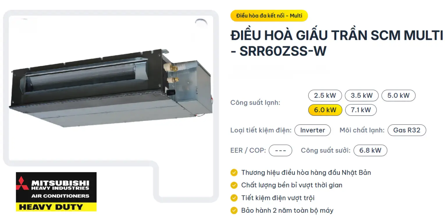 Dàn lạnh giấu trần SCM Multi Mitsubishi Heavy 2.5HP SRR60ZSS-W