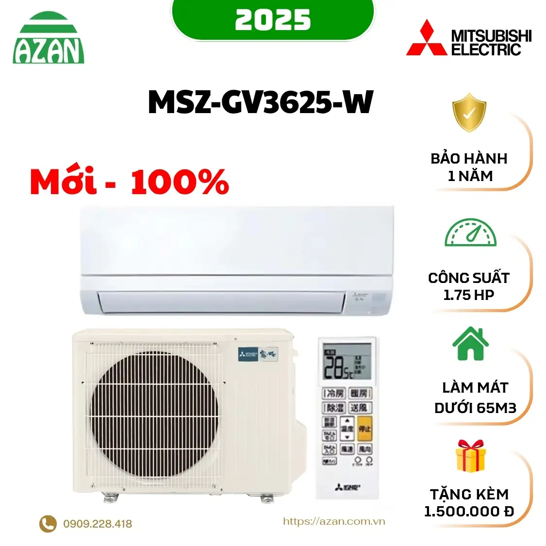 Máy lạnh Mitsubishi nội địa Nhật MSZ-GV3625-W 1.75HP