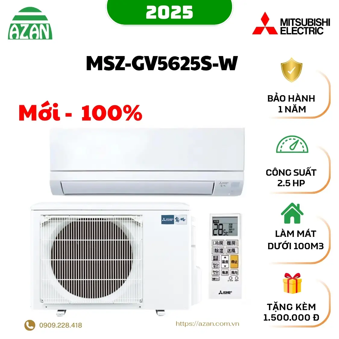 Máy lạnh Mitsubishi nội địa Nhật MSZ-GV5625S-W 2.5HP