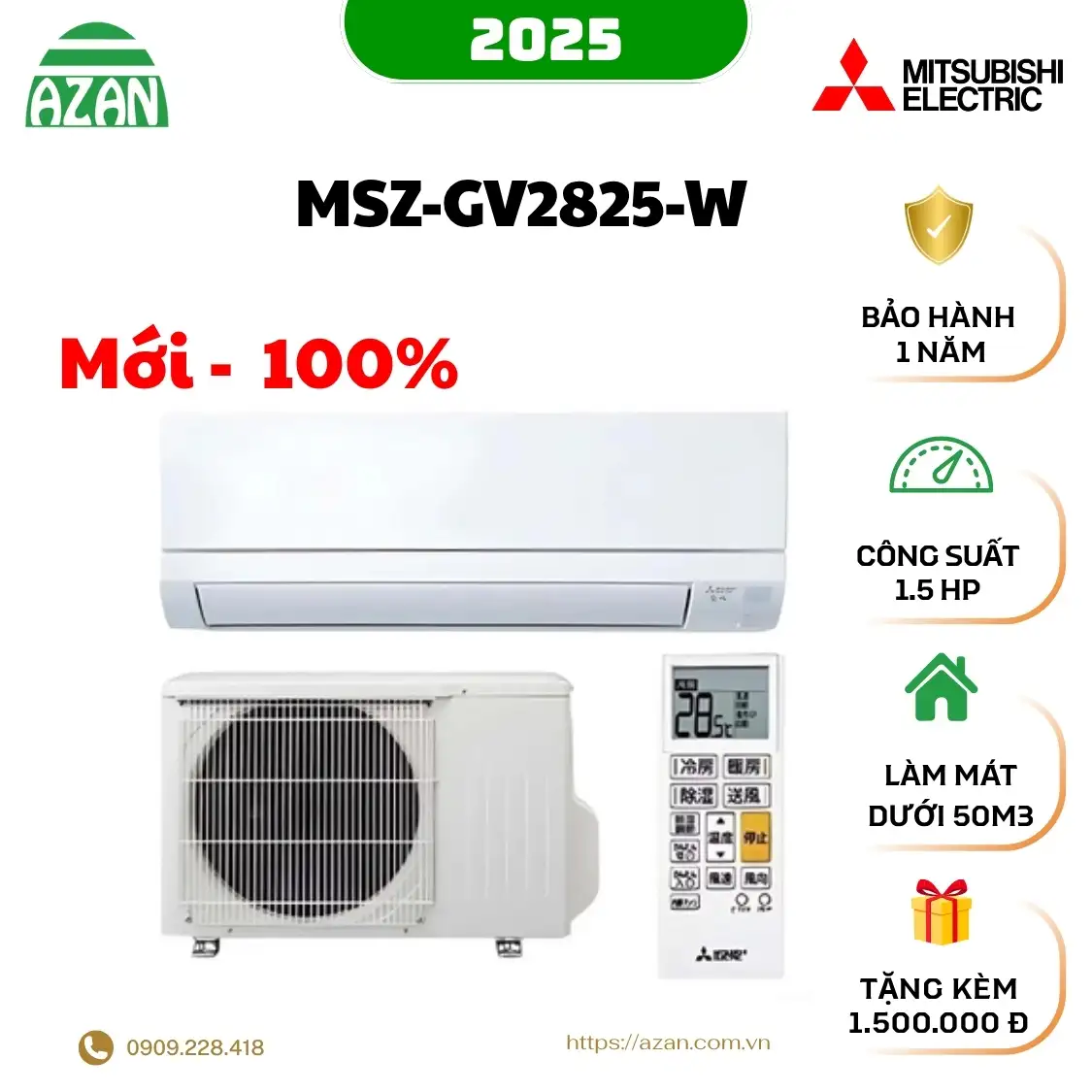Máy lạnh Mitsubishi nội địa Nhật MSZ-GV2825-W 1.5HP
