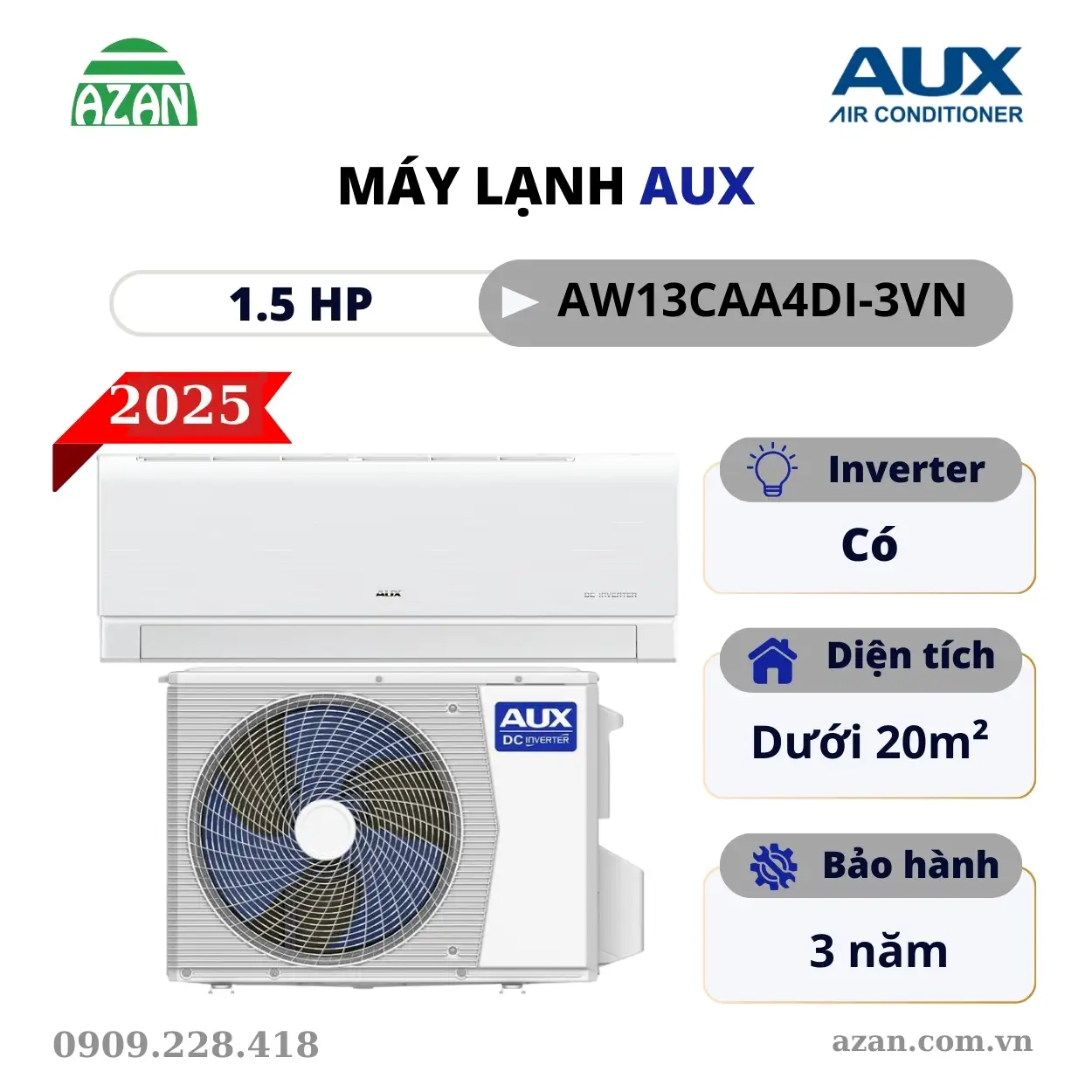 Máy lạnh AUX Inverter 1.5HP AW13CAA4DI-3VN