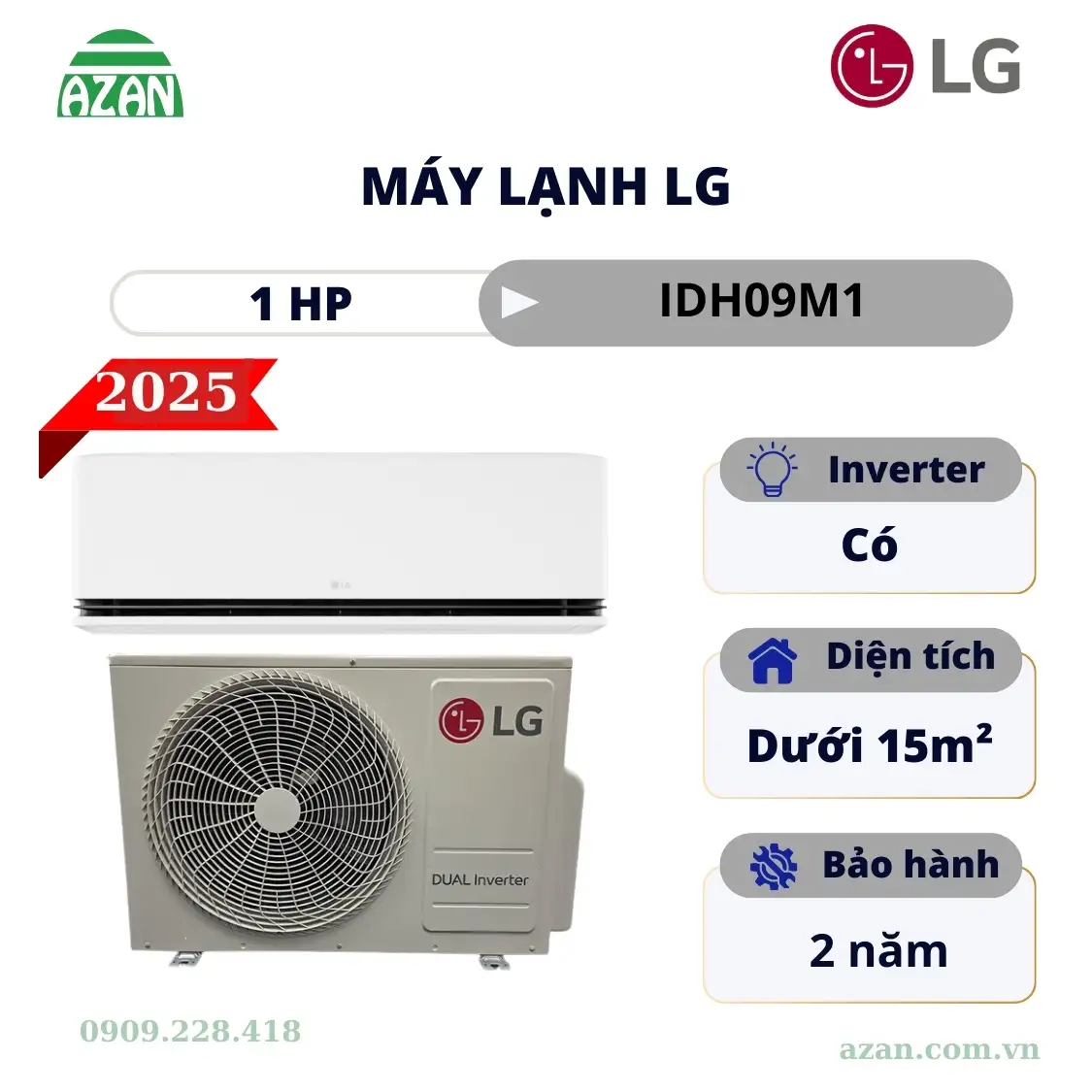 Máy lạnh LG 2 chiều Inverter 1HP IDH09M1