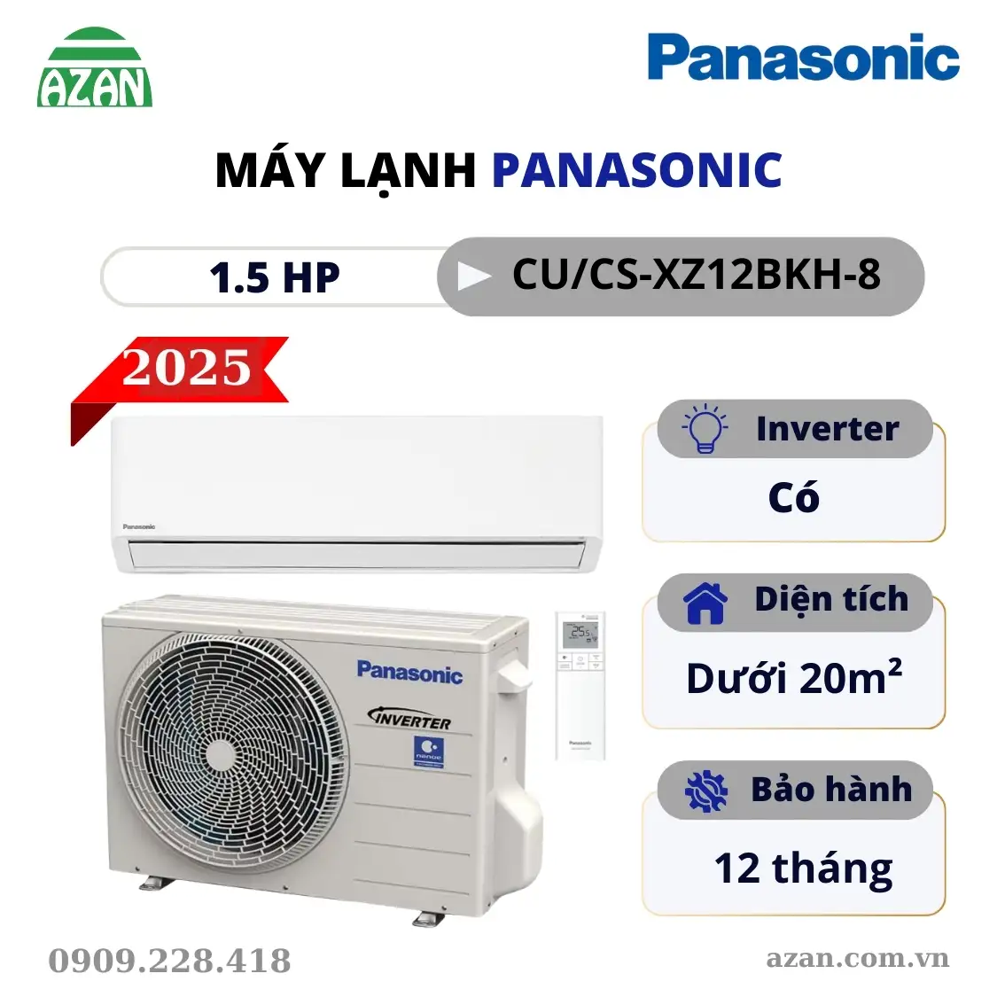 Máy lạnh 2 chiều Panasonic Inverter 1.5HP CU/CS-XZ12BKH-8