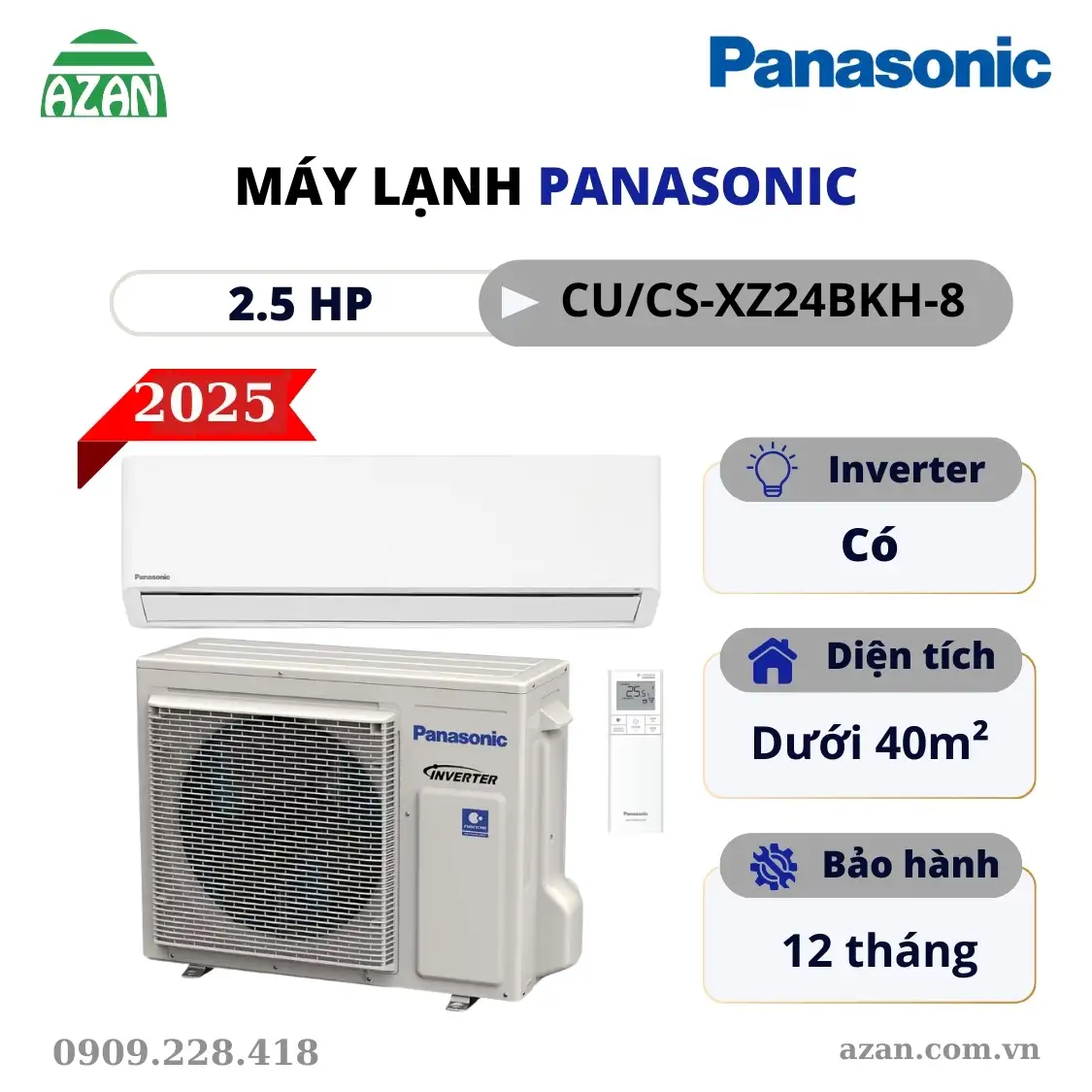 Máy lạnh 2 chiều Panasonic Inverter 2.5HP CU/CS-XZ24BKH-8