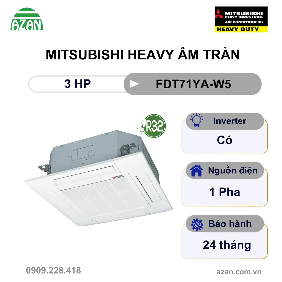 Máy lạnh âm trần cassette Mitsubishi Heavy FDT71YA-W5