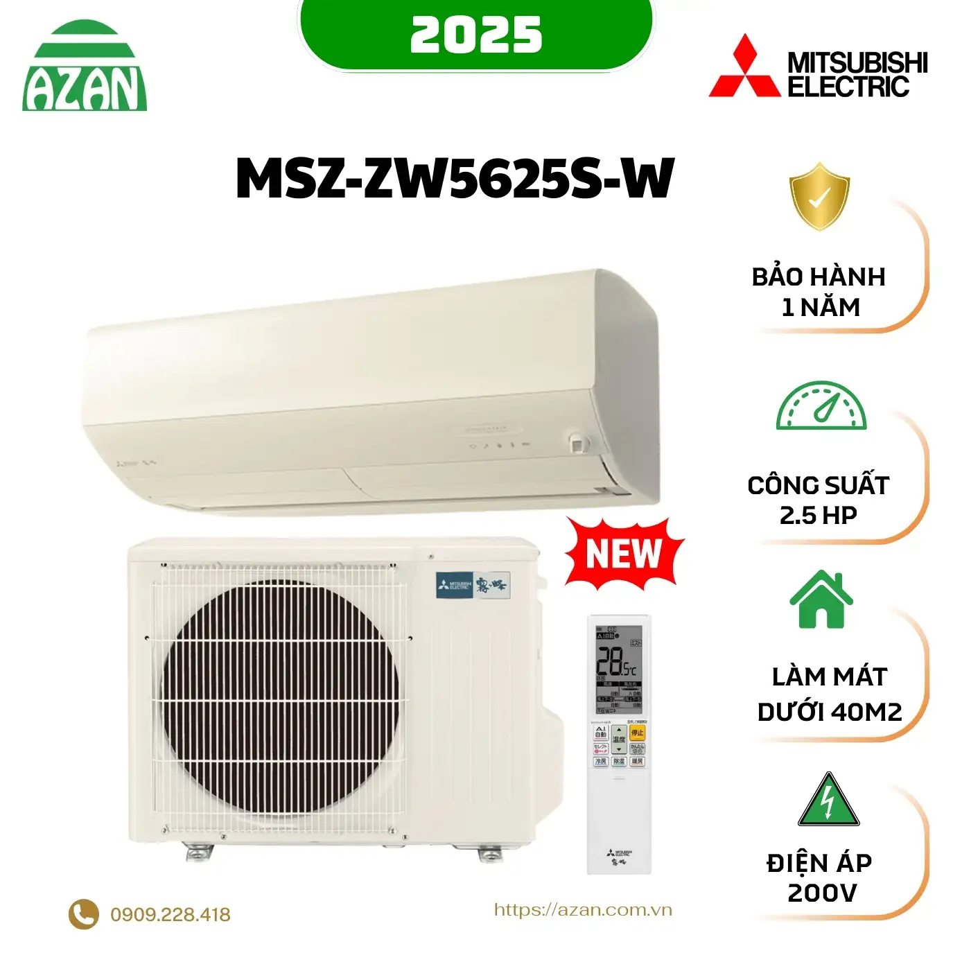 Máy lạnh nội địa Nhật Mitsubishi 2.5HP MSZ-ZW5625S-W mới 100%