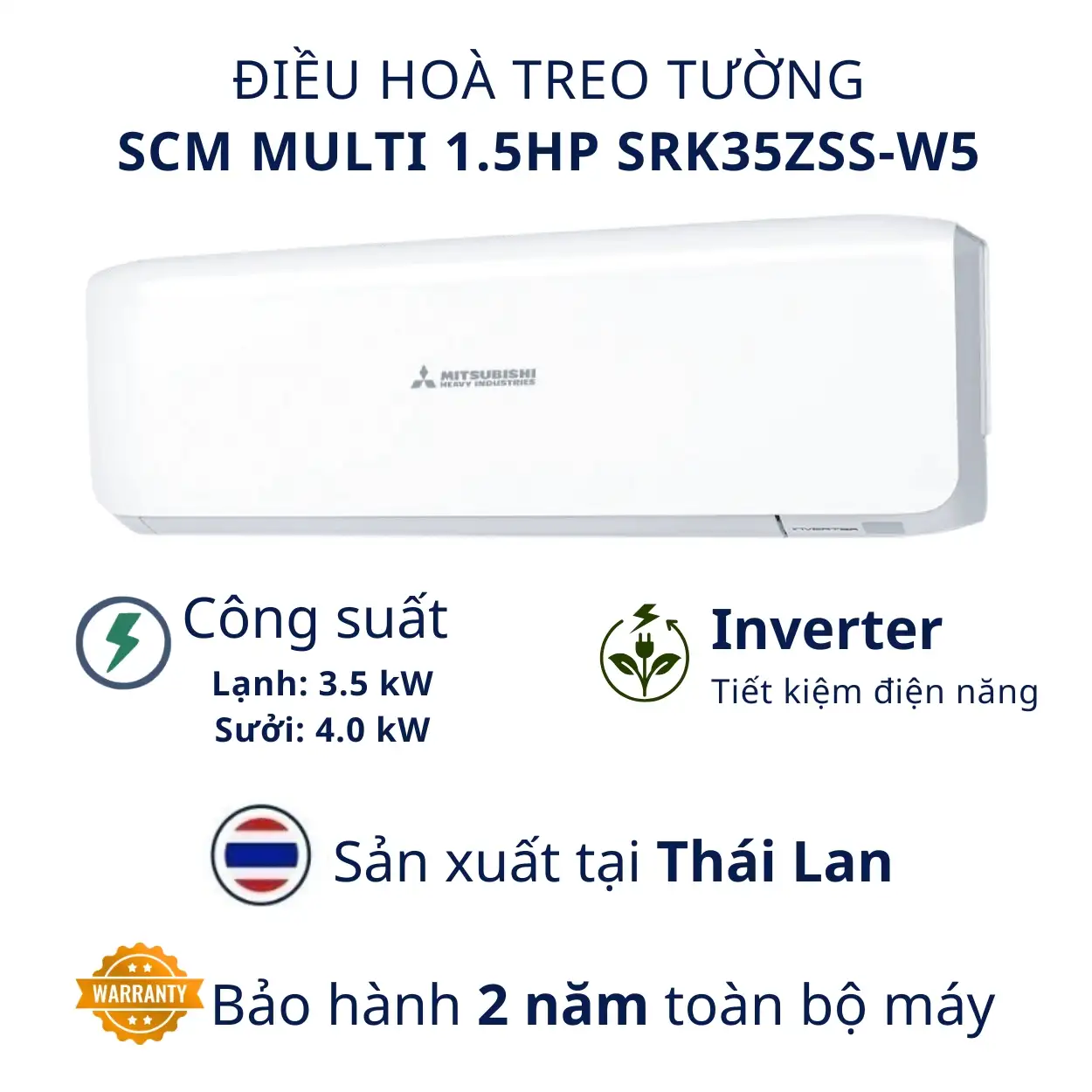 Dàn lạnh treo tường SCM Multi Mitsubishi Heavy Inverter 1.5HP SRK35ZSS-W5