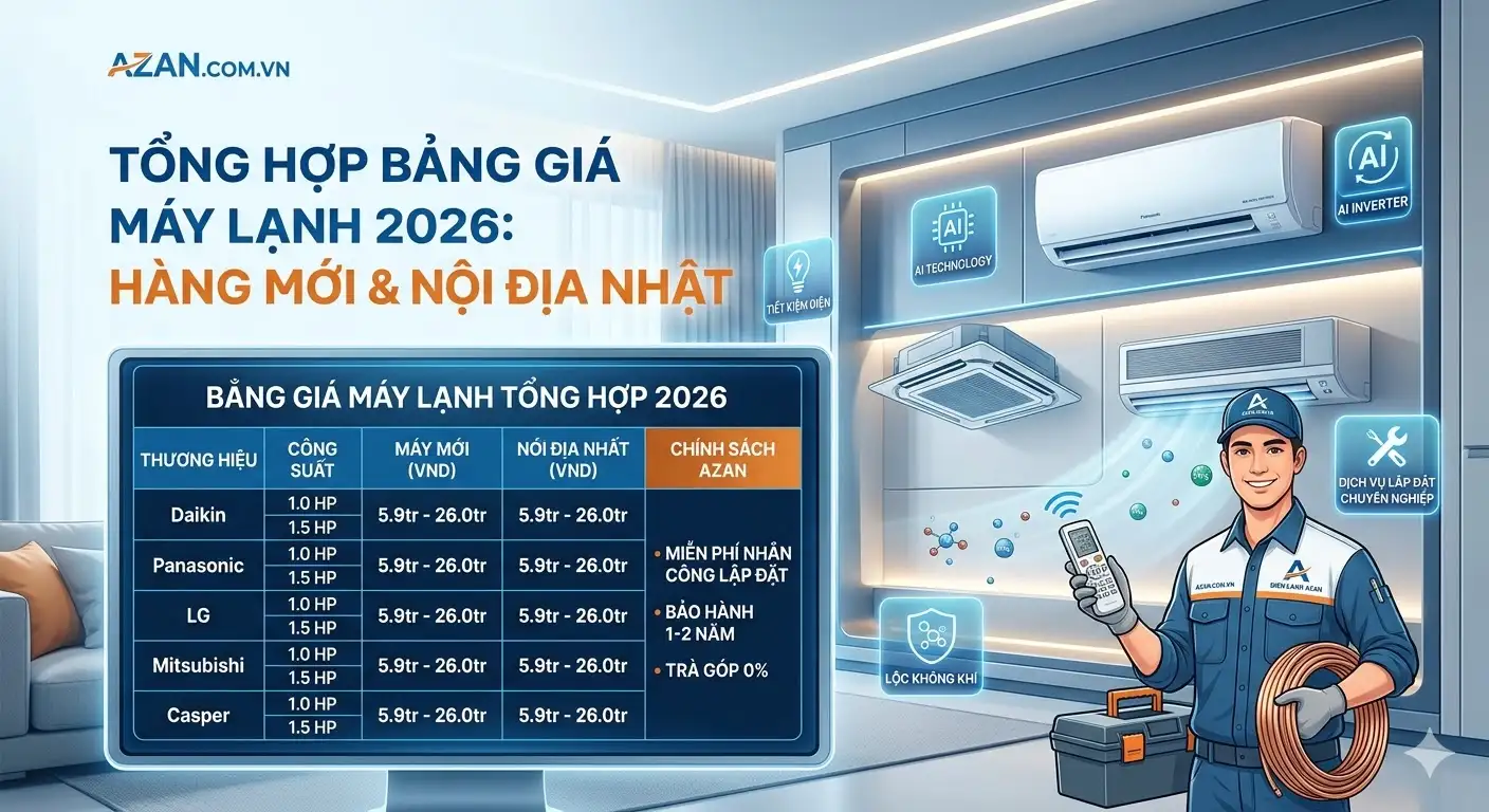 bảng giá máy lạnh 2026 - azan