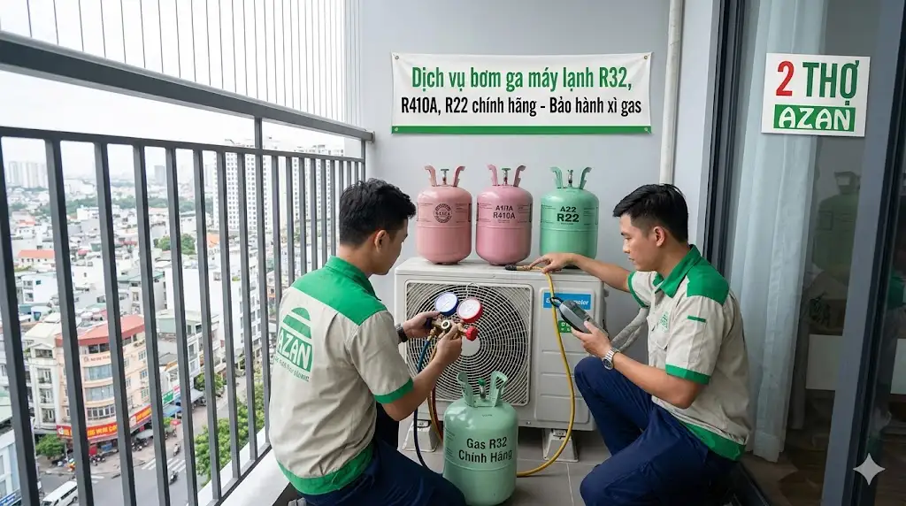 Dich vu bom ga may lanh R32 R410A R22 chinh hang – Bao hanh xi gas