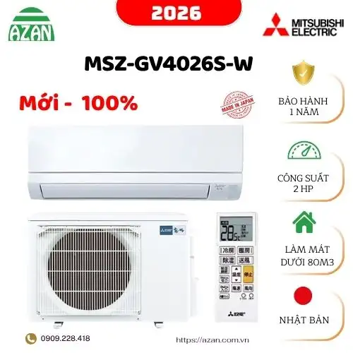 Máy lạnh Mitsubishi nội địa Nhật 2HP mới 2026 MSZ-GV4026S-W