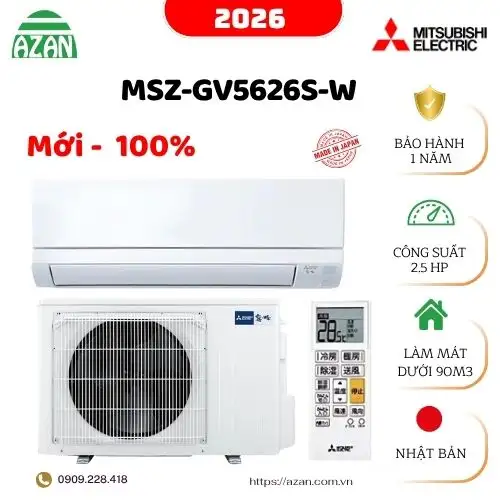 Máy lạnh Mitsubishi nội địa Nhật 2.5HP mới 2026 MSZ-GV5626S-W