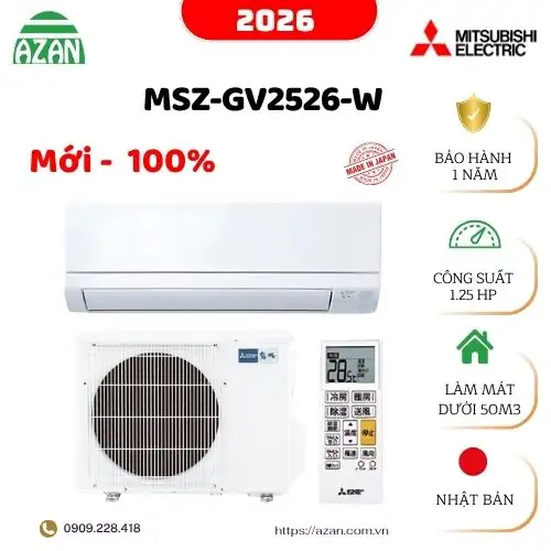 Máy lạnh Mitsubishi nội địa Nhật 1.25HP mới 2026 MSZ-GV2526-W
